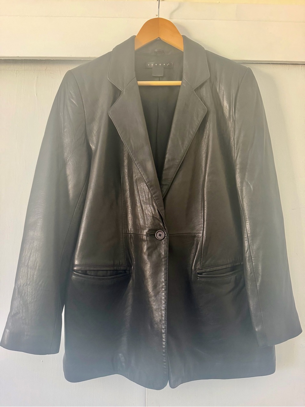 Tesori Women's Black Leather Blazer Jacket Size Medium